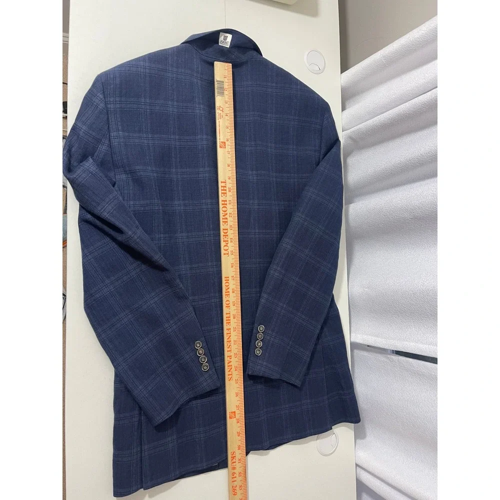 Jos. A. Bank 1905 Mens 41 Long Navy Blue Linen‎ Cotton Plaid Blazer Tailored Fit